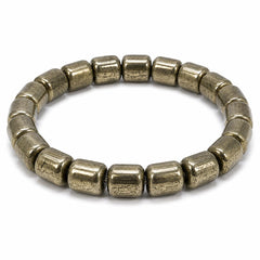 Natural Pyrite Cylinder Bead Bracelet | Handmade Crystal Stretch Bracelet | Premium Metallic Stone J