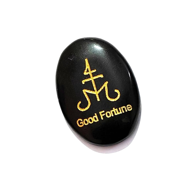 Natural Black Agate Good Fortune Zibu Symbol | Protection & Prosperity Healing Stone | Handcrafted