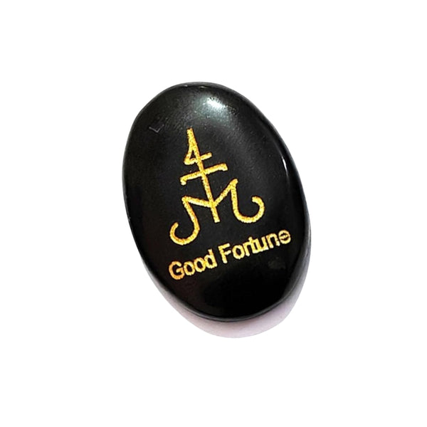Natural Black Agate Good Fortune Zibu Symbol | Protection & Prosperity Healing Stone | Handcrafted