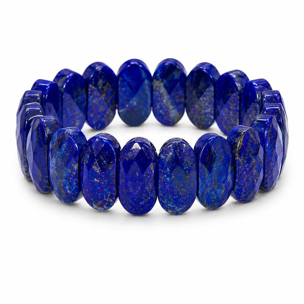 Natural Lapis Lazuli Faceted Oval Bracelet | Handmade Blue Gemstone Bracelet | Sahara Agate